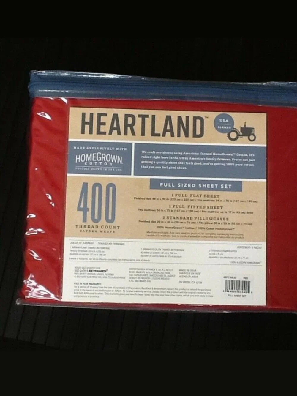 new RED Heartland 400 Thread Count 100% Cotton Sateen Weave FULL Sheet Set